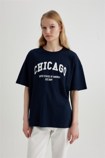 T-Shirt Oversize Imprimé Col Rond à Manches Courtes