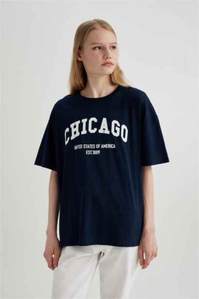 T-Shirt Oversize Imprimé Col Rond à Manches Courtes