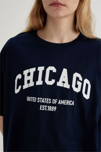 T-Shirt Oversize Imprimé Col Rond à Manches Courtes