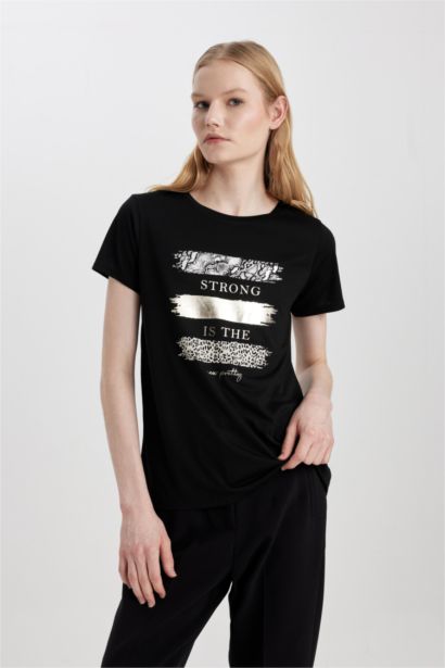 T-Shirt à Coupe Relax et Col Rond à Motif D'Animaux et Manches Courtes