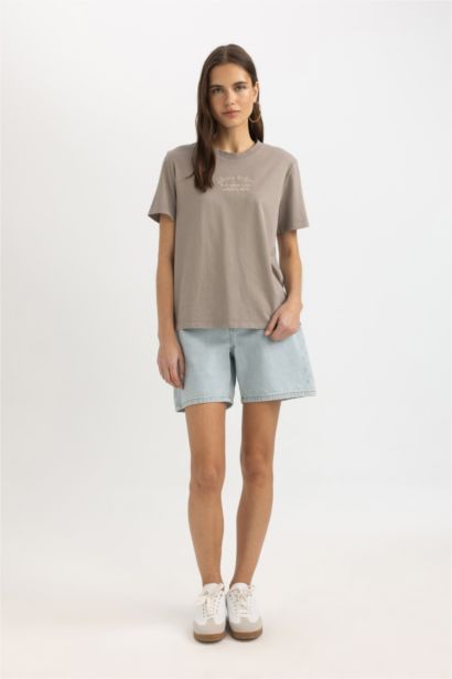 T-Shirt coupe régulière imprimé Effet Délavé à Manches Courtes à Col Rond