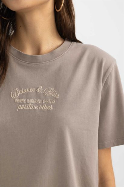 T-Shirt coupe régulière imprimé Effet Délavé à Manches Courtes à Col Rond