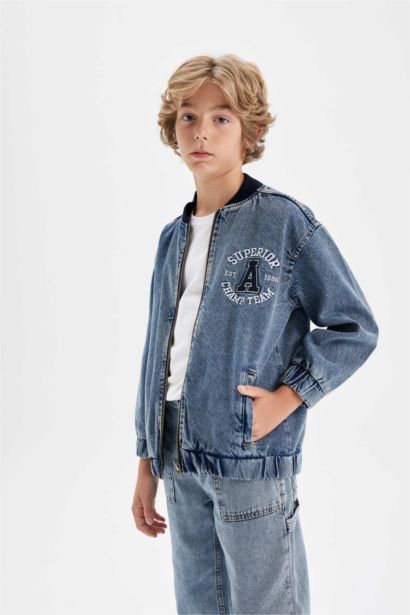 Boy College Collar Bomber Denim Jacket