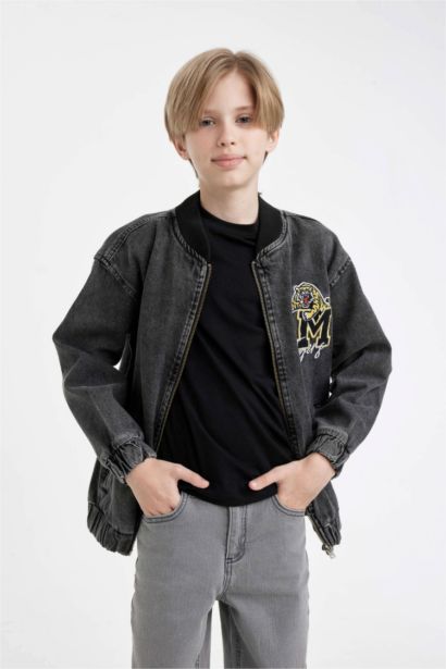 Boy College Collar Bomber Denim Jacket