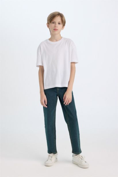 بنطلون جينز اولادي قصة مستقيمة ورجل عادي أخضر غامق