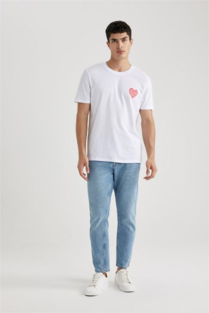 %100 Pamuk Regular Fit Bisiklet Yaka Baskılı Kısa Kollu Tişört