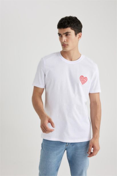 %100 Pamuk Regular Fit Bisiklet Yaka Baskılı Kısa Kollu Tişört