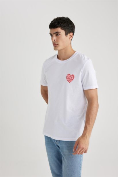 %100 Pamuk Regular Fit Bisiklet Yaka Baskılı Kısa Kollu Tişört