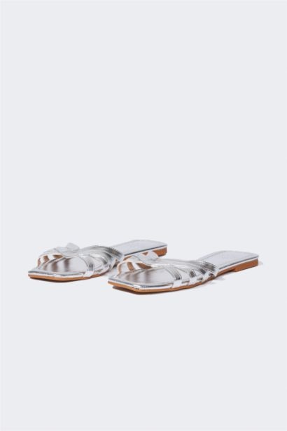 Woman Flat Sole Slip On Faux Leather Slippers