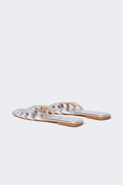 Woman Flat Sole Slip On Faux Leather Slippers