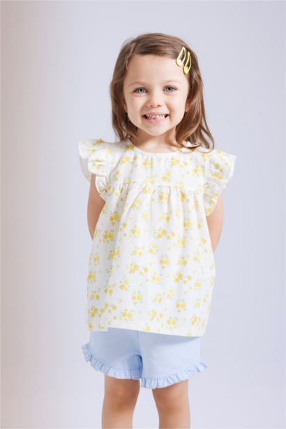 Chemise sans Manches en Lin Aspect Fleuri pour Bébé Fille