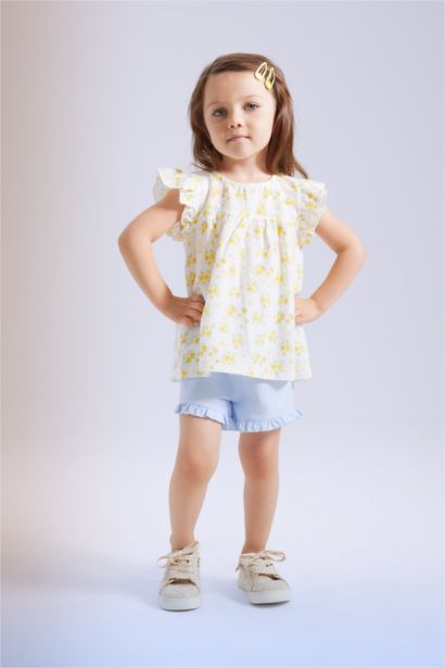 Chemise sans Manches en Lin Aspect Fleuri pour Bébé Fille