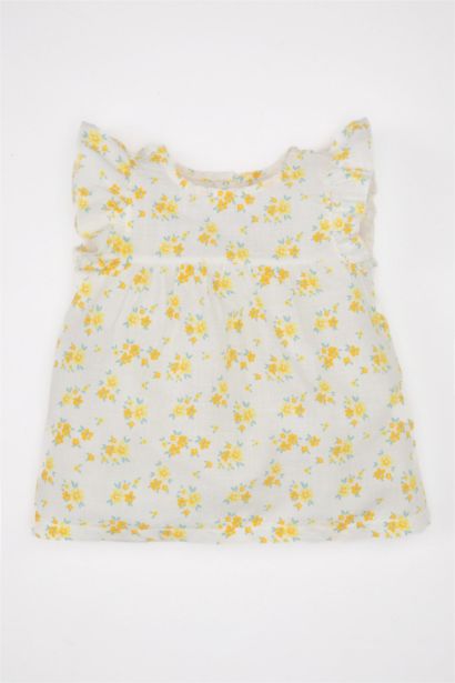 Chemise sans Manches en Lin Aspect Fleuri pour Bébé Fille