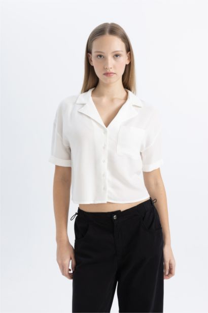 Oversize Fit Pajama Collar Short Sleeve Shirt