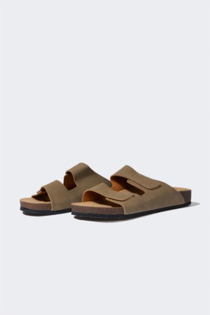 Erkek Düz Taban Çift Bantlı Suni Deri Terlik