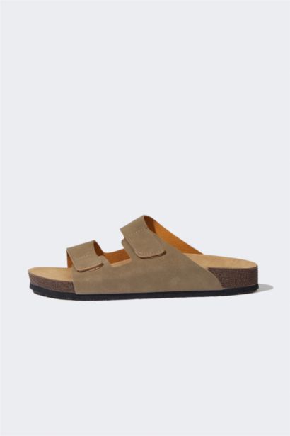 Erkek Düz Taban Çift Bantlı Suni Deri Terlik