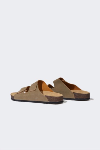 Erkek Düz Taban Çift Bantlı Suni Deri Terlik