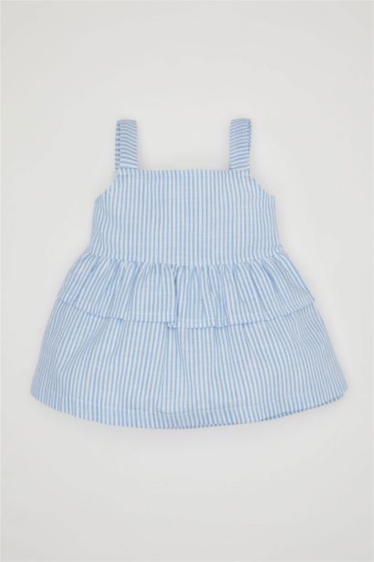 Baby Girl Square Neck Striped Poplin Strap Blouse