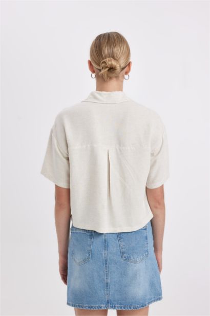 Oversize Geniş Kalıp Keten Karışımlı Kısa Kollu Gömlek