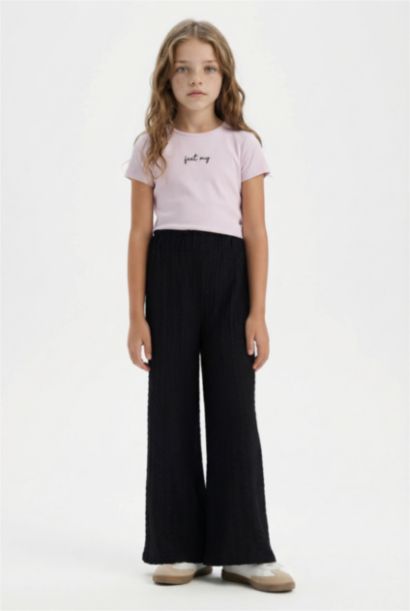 Ensemble de T-shirt imprimé et pantalon large en tissu côtelé pour fille
