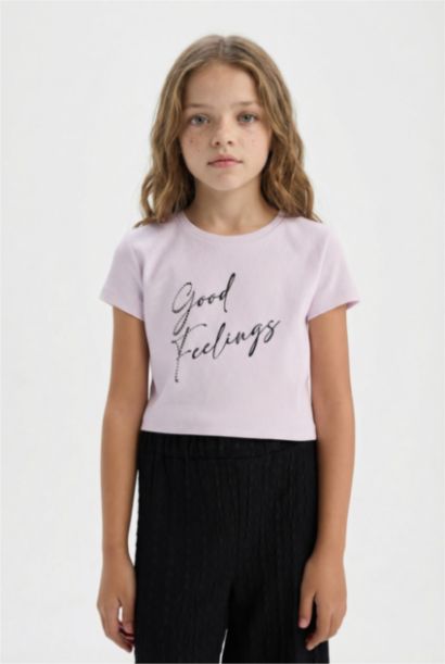 Ensemble de T-shirt imprimé et pantalon large en tissu côtelé pour fille