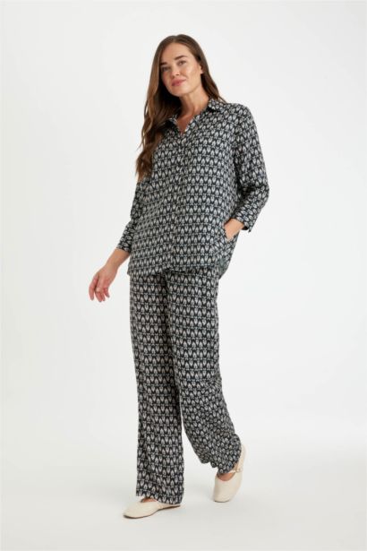 قميص ردن طويل قصة عادية منقوش