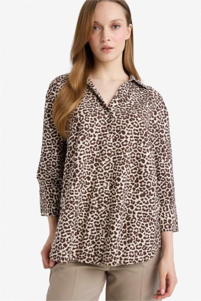 Regular Fit Shirt Collar Printed Long Sleeve Shirt