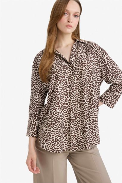 Regular Fit Shirt Collar Printed Long Sleeve Shirt