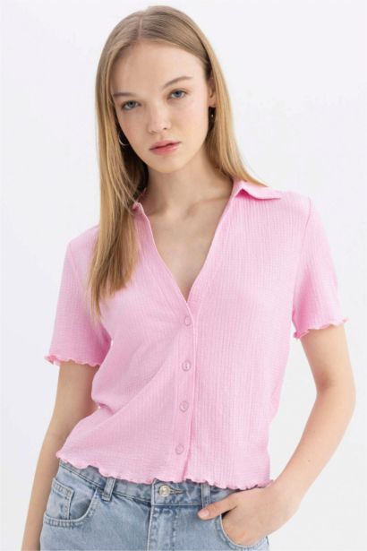 Slim Fit Shirt Collar Short Sleeve Shirt