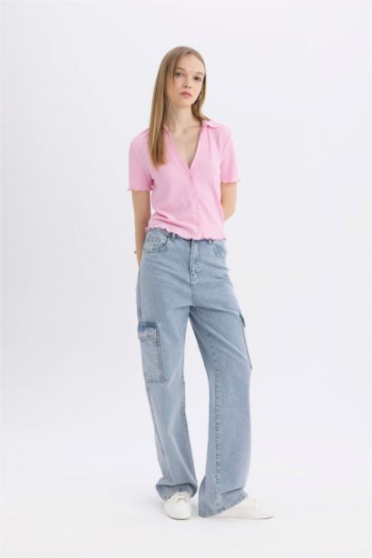 Slim Fit Shirt Collar Short Sleeve Shirt