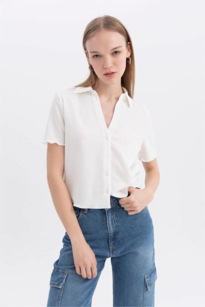 Slim Fit Shirt Collar Short Sleeve Shirt