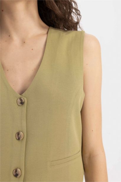 V-Neck Linen Blend Blazer Vest