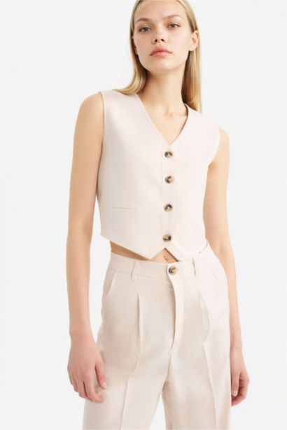 V Neck Linen Blend Vest