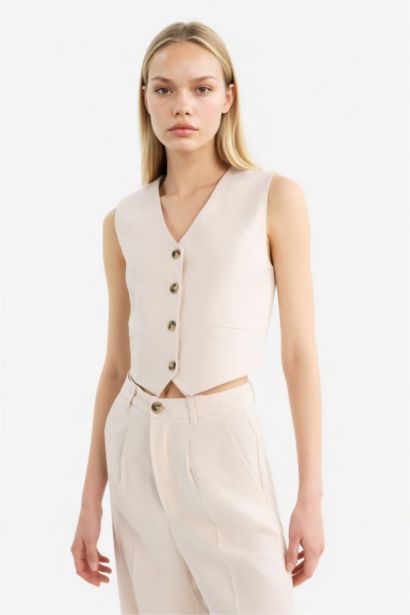 V Neck Linen Blend Vest