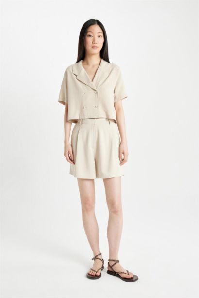 High Waist Cropped Linen Blend Shorts