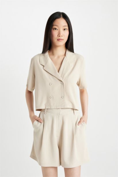 High Waist Cropped Linen Blend Shorts