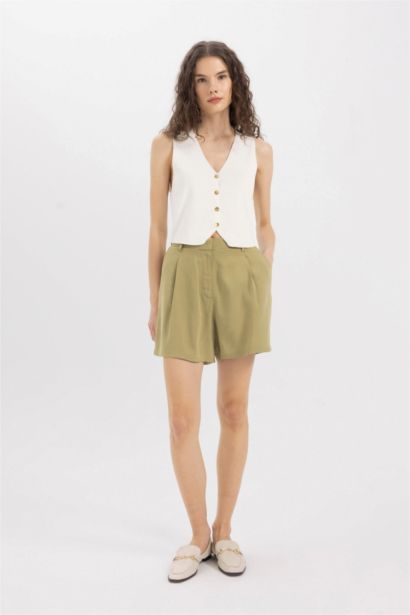 Linen Blended High Waist Ankle Length Shorts