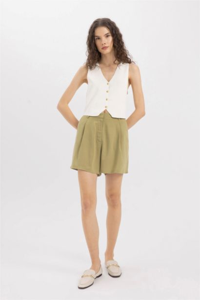 Linen Blended High Waist Ankle Length Shorts