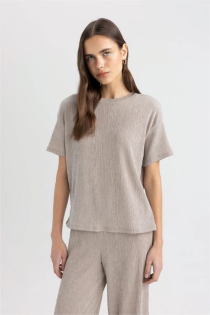 Relax Fit Crew Neck Crepe Short Sleeve T-Shirt
