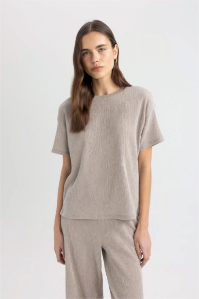 Relax Fit Crew Neck Crepe Short Sleeve T-Shirt