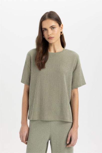 Relax Fit Crew Neck Crepe Short Sleeve T-Shirt