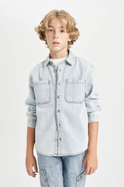 Boy Oversize Fit Polo Collar Denim Shirt