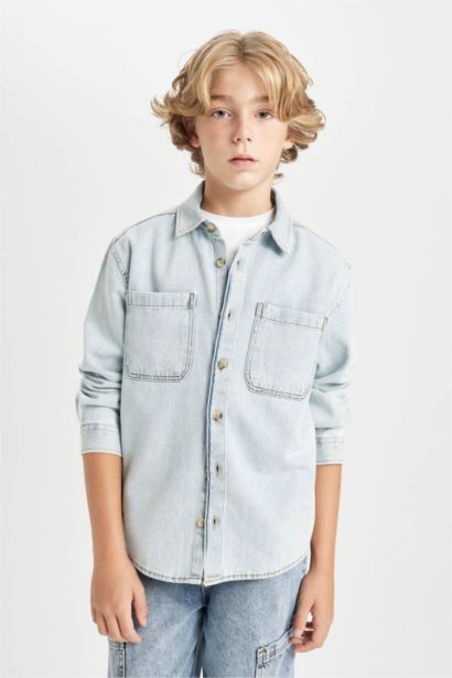 Boy Oversize Fit Polo Collar Denim Shirt