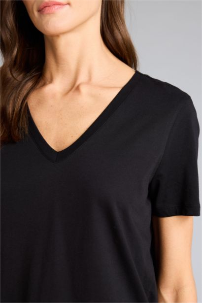 Slim Fit V-Neck Basic Ribbed Short Sleeve T-shirt