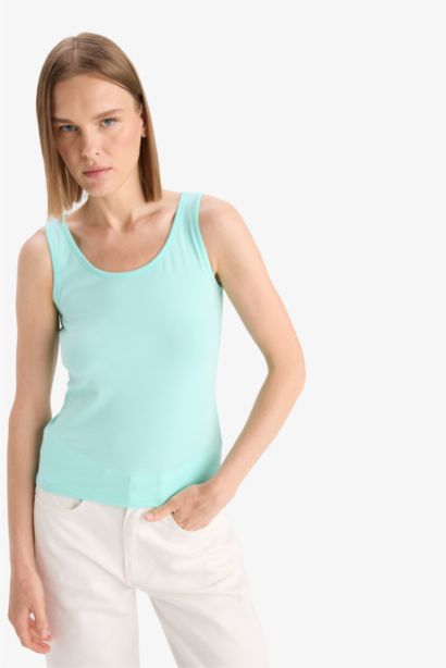 Slim Fit Basic Ribana Round Collar Sleeveless Tank Top
