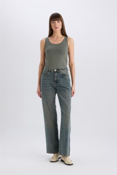 Slim Fit Basic Ribana Round Collar Sleeveless Tank Top