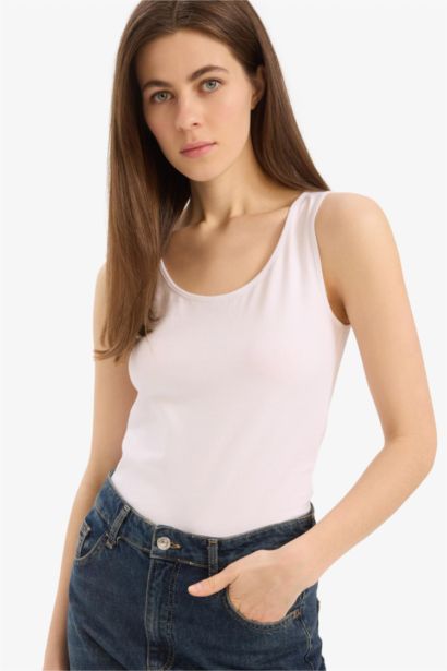 Slim Fit Basic Ribana Round Collar Sleeveless Tank Top
