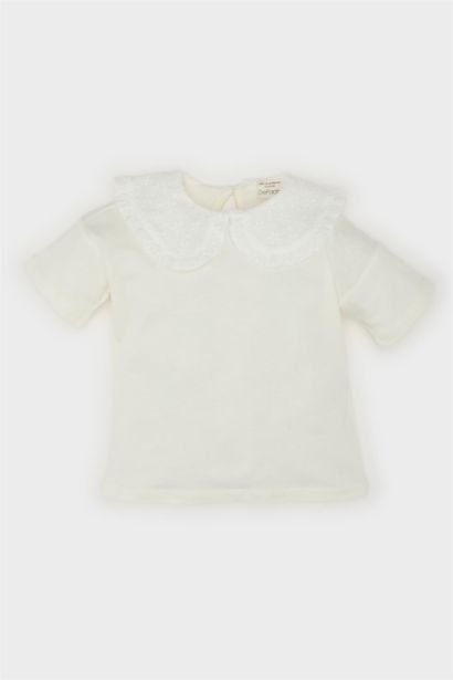 T-shirt à manches courtes avec col en dentelle pour bébé fille