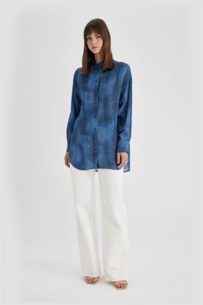 تونيك مطبوع كم طويل وقصة مريحة