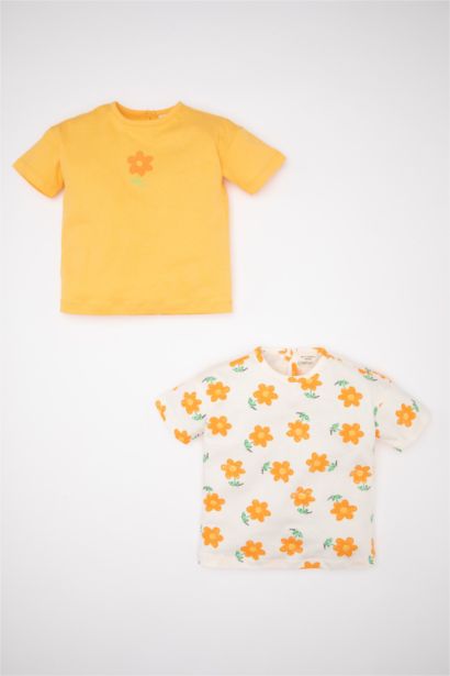 Baby Girl Crew Neck Floral Short Sleeve T-Shirt 2 Piece